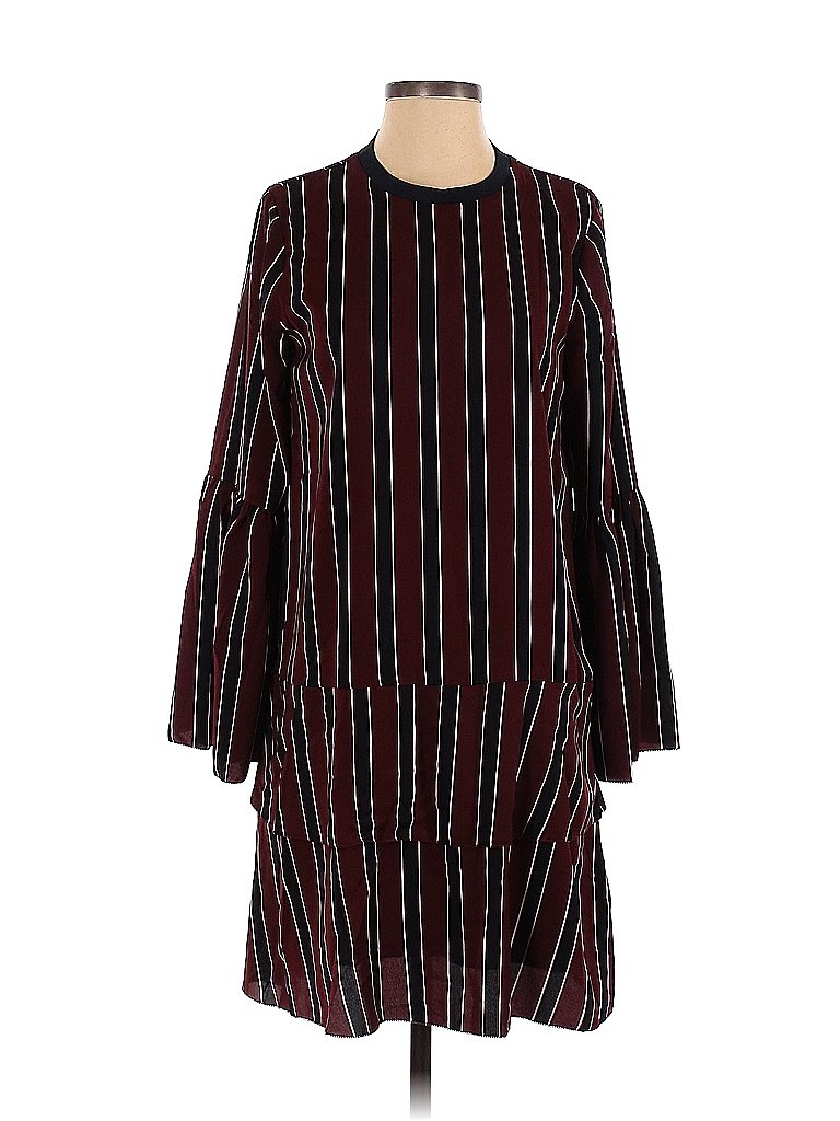 Norr Dress, Bell Sleeves, Crew Neck, Burgundy And Black Stripes, S, Lined